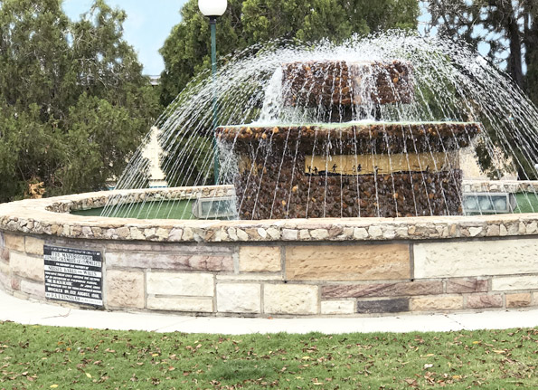 Bauer and Wiles Memorial Fountain, dedicated to heroic nurses, Cecilia Bauer and Rose Wiles, who bravely volunteered to care for the sick during the 1905 pneumonic plague outbreak.