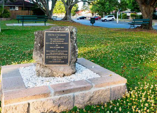 Memorial stone for Queensland’s most tragic road disaster, the 1994 Boondall bus crash.