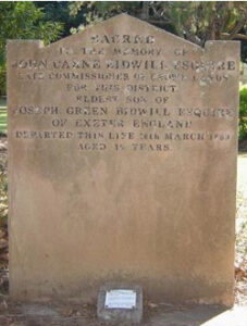 Historic replica gravestone of John Carne Bidwill